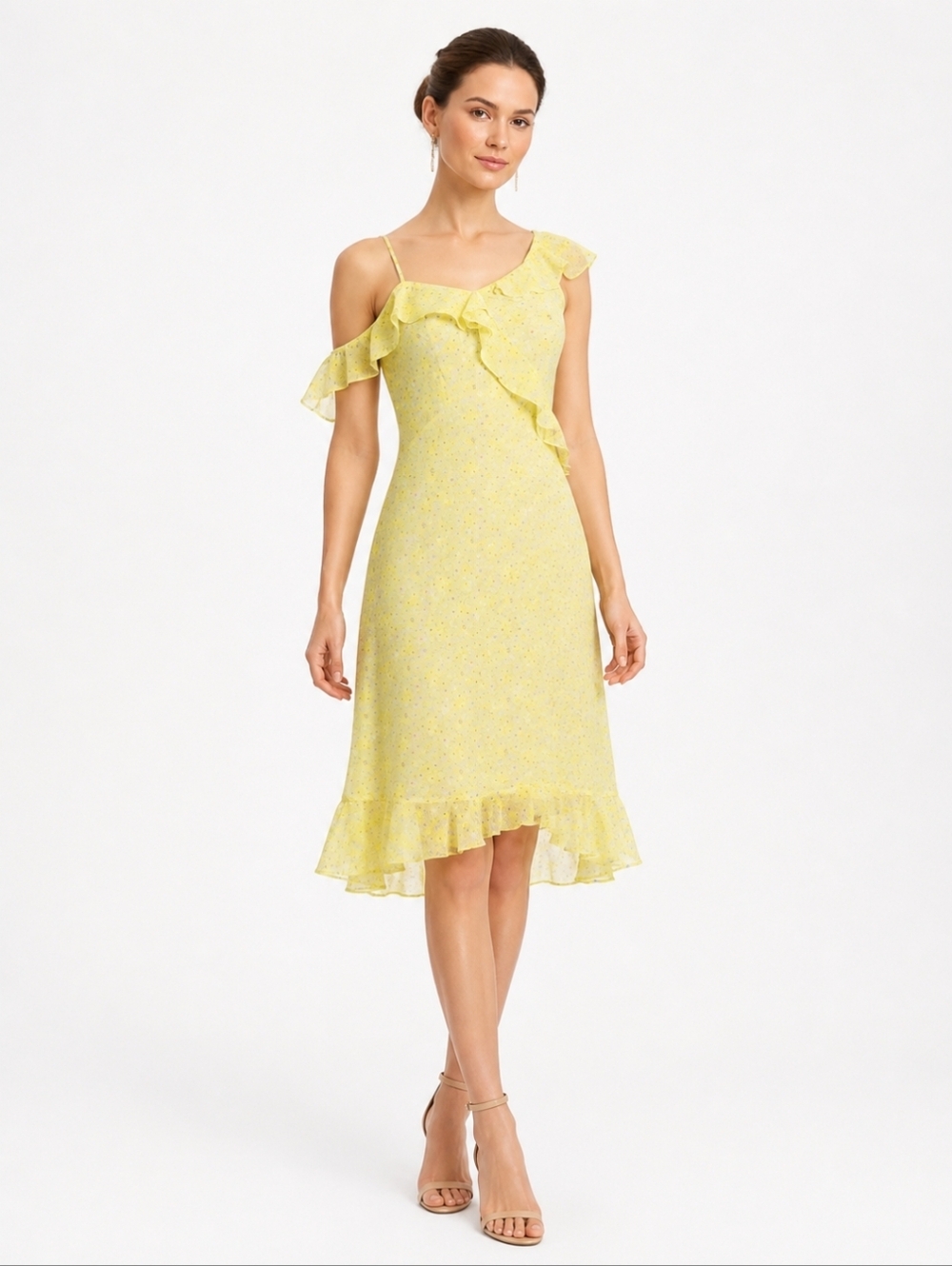 ⭐️Host Pick⭐️Nanette Lepore | Yellow One-Shoulder Ruffle Chiffon Dress